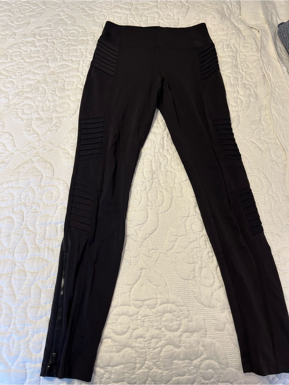 Athleta Black Moto-Detail Leggings with Ankle Zips